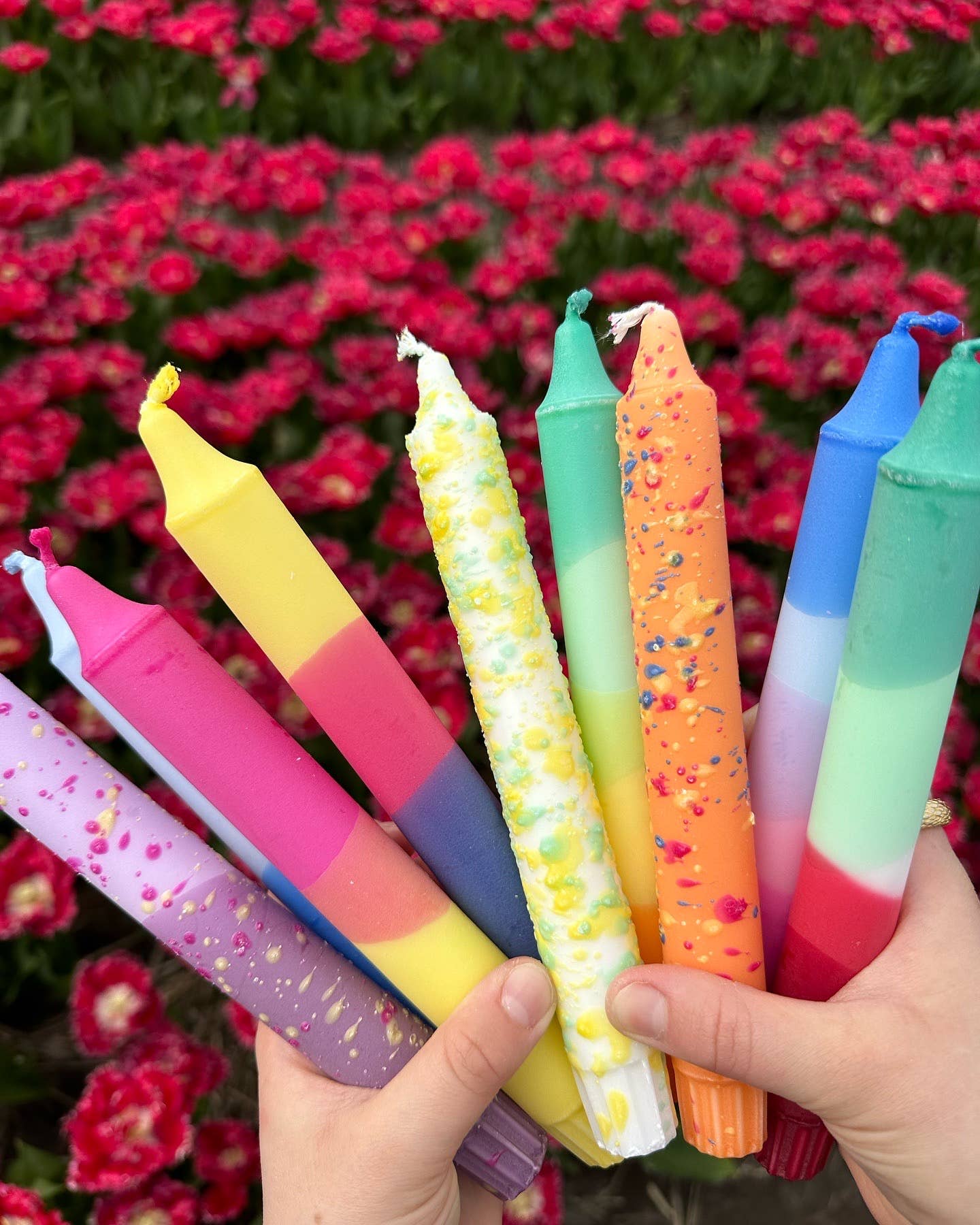 Taper candles- Summer vibes / Pink & Red Yellow Confetti