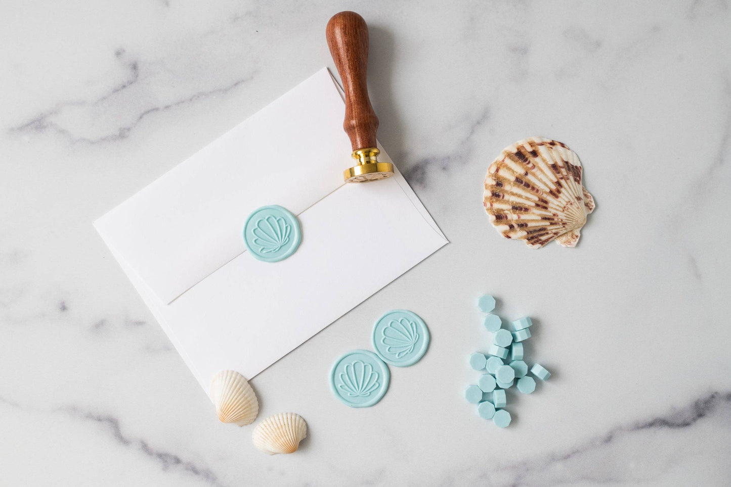 Seashell Wax Seal Stamp Kit: Mediterranean Sea / Jar of Sealing Wax Beads