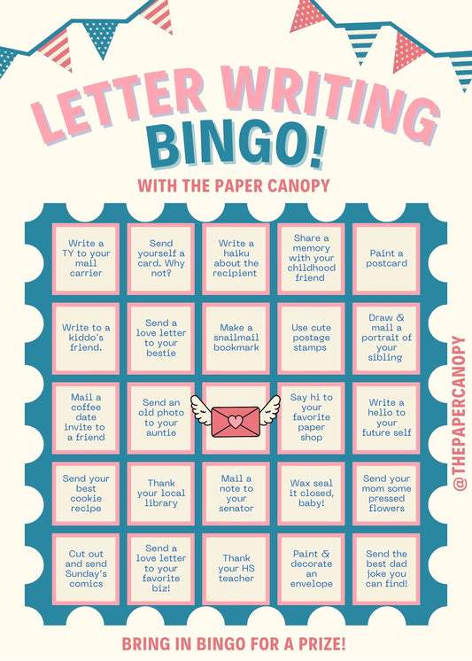 FREE Letter Writing Bingo Card