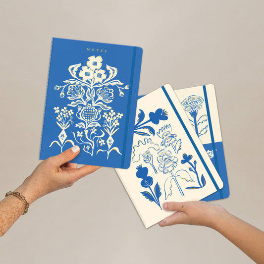 Blue Flower Bouquet Seedlings Sewn Trio Notebook Set