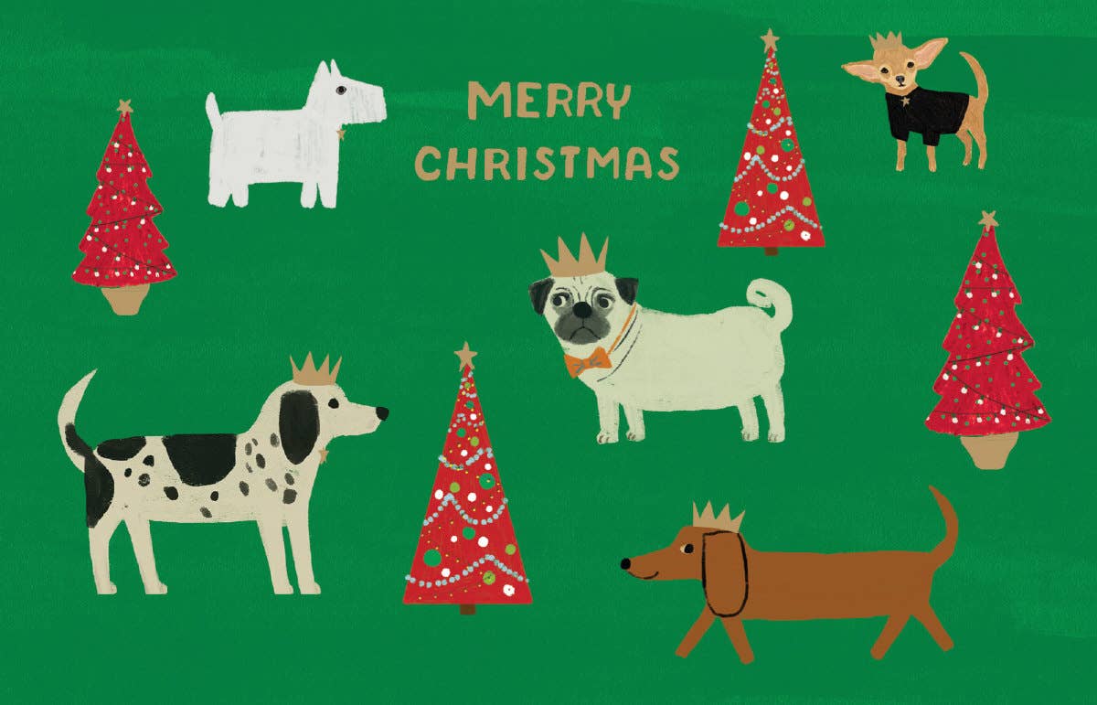 Merry Dogs with Hats Gold Foil Card Pack