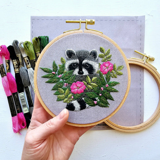 Raccoon hand embroidery kit