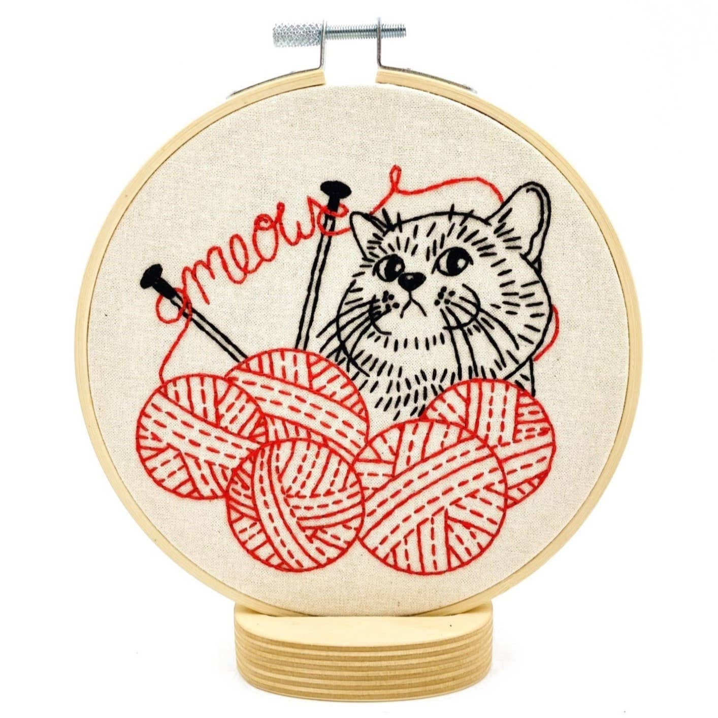 Kitten with Knitting Complete Embroidery Kit