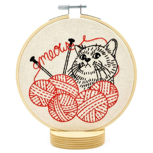 Kitten with Knitting Complete Embroidery Kit