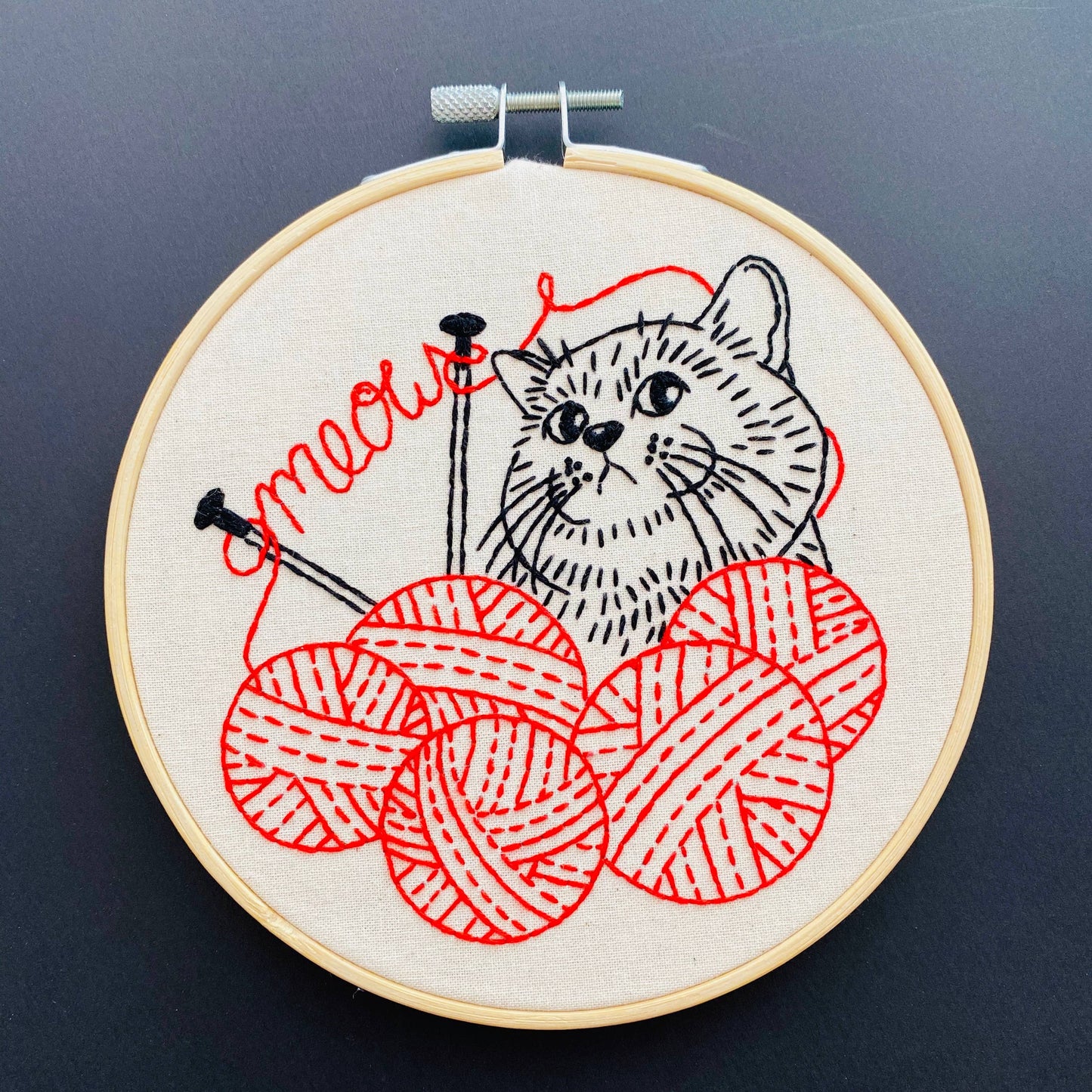 Kitten with Knitting Complete Embroidery Kit