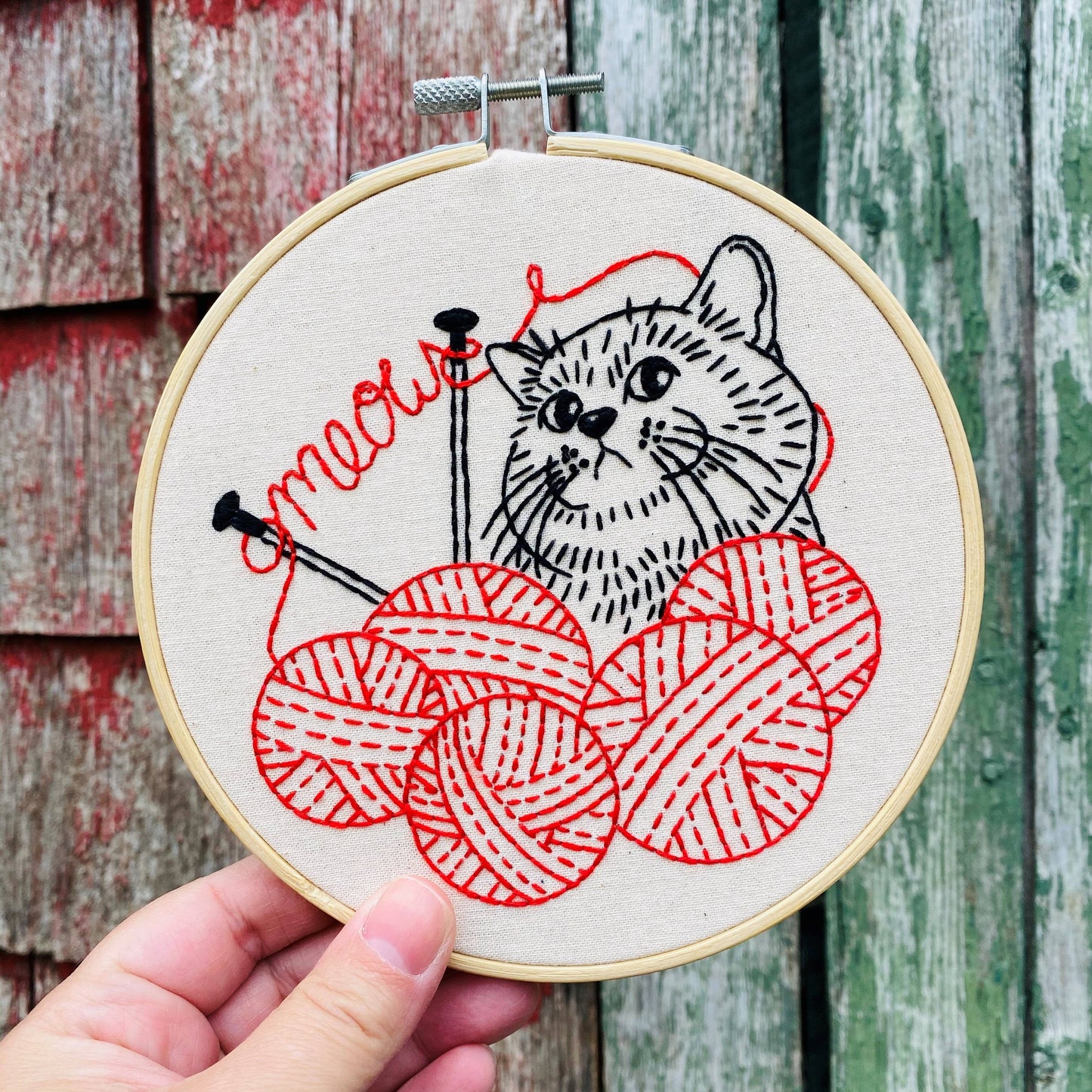 Kitten with Knitting Complete Embroidery Kit