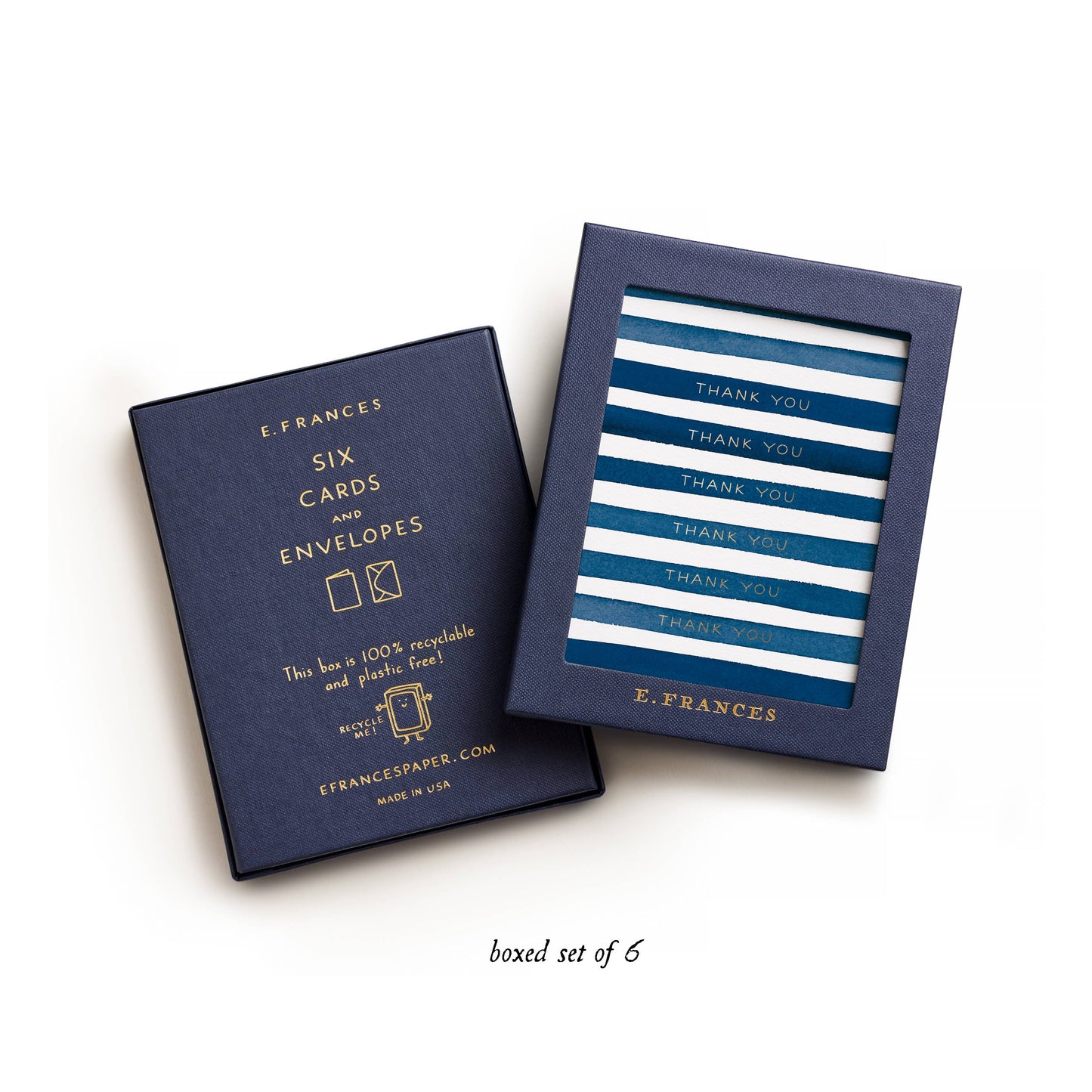 Navy Stripes Thank You Greeting Card - Boxed Set of 6