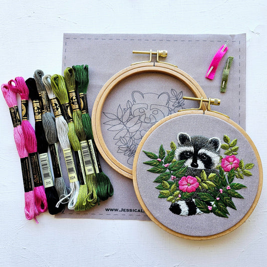 Raccoon hand embroidery kit