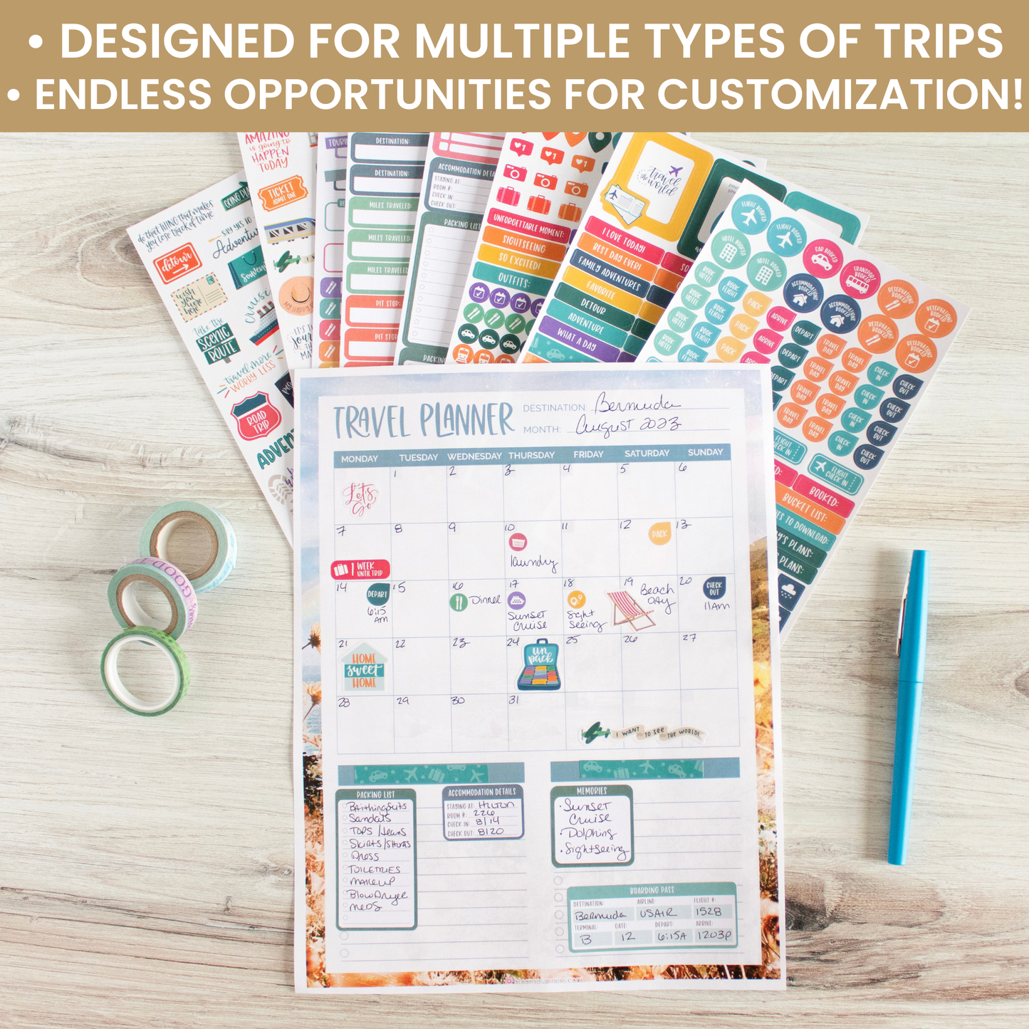 Planner Sticker Pack, Travel & Trip Planning